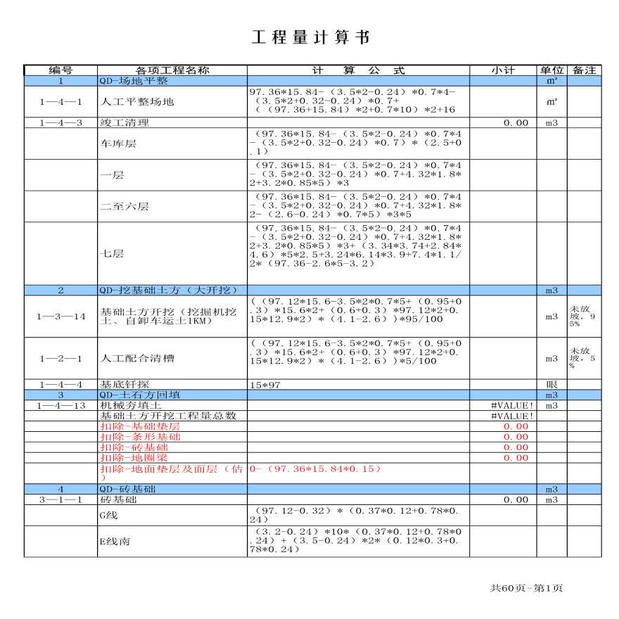 某樓工程量計(jì)算書——工程量核算標(biāo)準(zhǔn)樣式